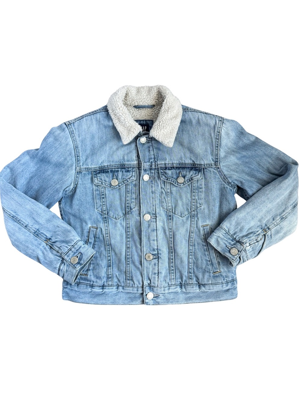 Gap Denim Sherpa Lined Trucker Jacket Light Wash Blue Jean Jacket Youth Large